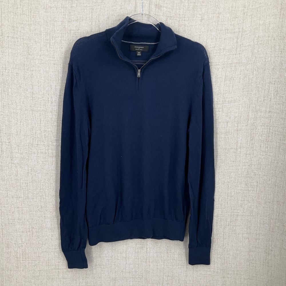 Banana Republic Sweater Mens M Navy Blue Merino Wool Quarter Zip Preppy Classic